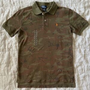 Polo by Ralph Lauren Olive Green Camo Polo with Orange Pony M 12-14